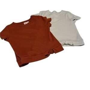 Wonder‎ Nation Girls Waffle Knit Front Tie Tops 2-Pack Orange Grey Size L 10-12